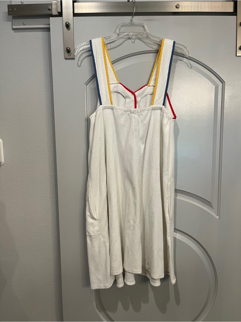 Vintage white terrycloth Sundress with Color-Trim Straps and snap buttons. Cute! - Picture 7 of 9